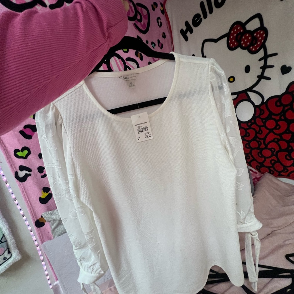 Cato White Blouse with Tie Sleeve Accents
